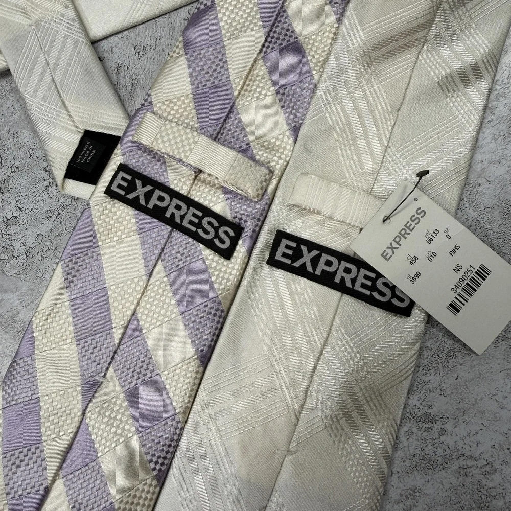Express Tie Set Mens One Size Multicolor Plaids & Checks Silk Pointed 2 Neckties